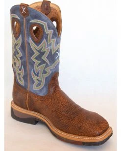 Twisted X Navy Lite Cowboy Work Boots - Soft Square Toe  For Men's Peanut