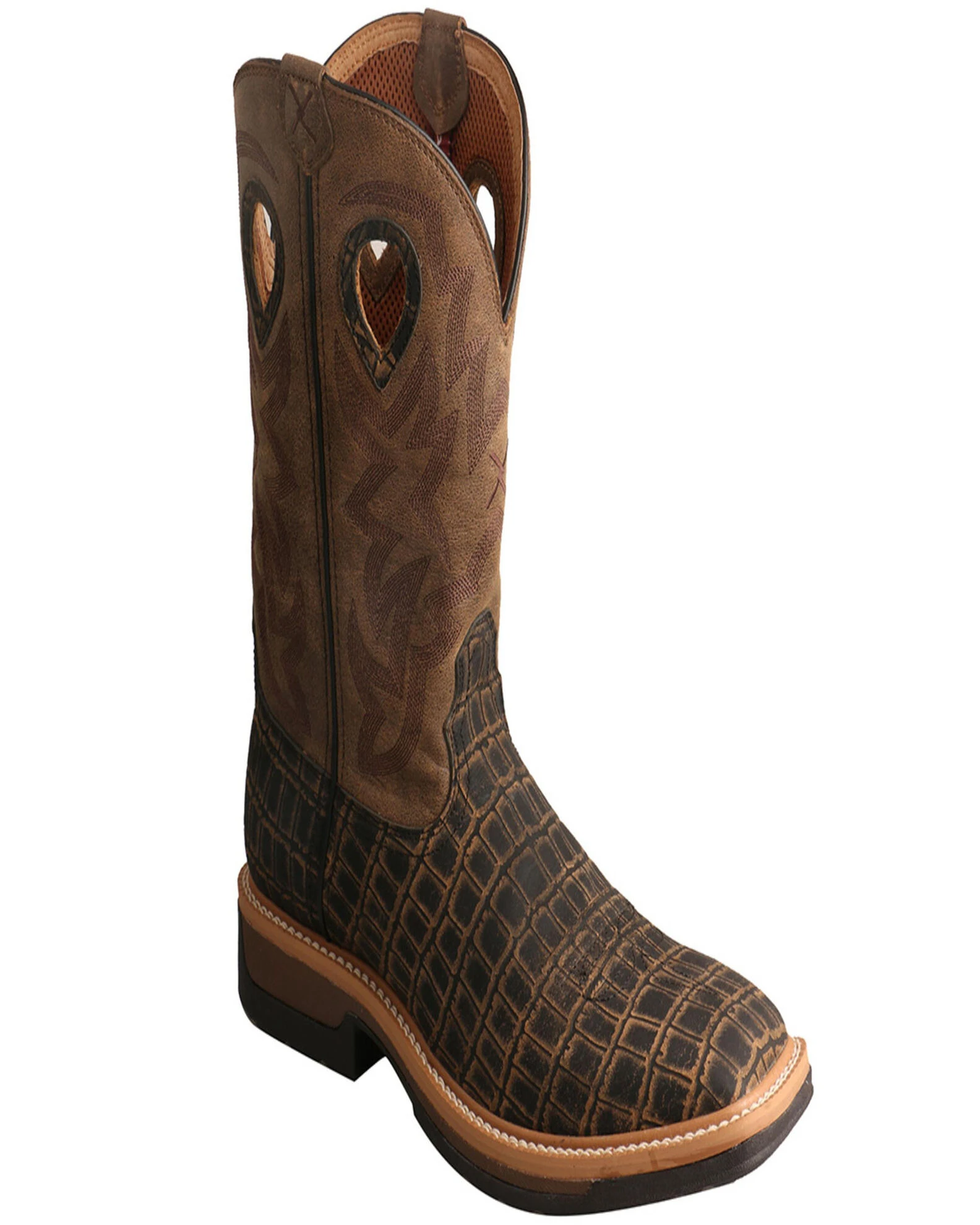 Twisted X Men's Lite Western Work Lite Caiman Print Boots Brown 3 Twisted X Men's Lite Western Work Lite Caiman Print Boots Brown