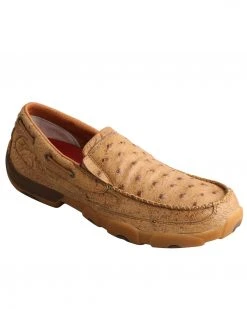 Twisted X Men's Ostrich Print Driving Shoes - Moc Toe Brown