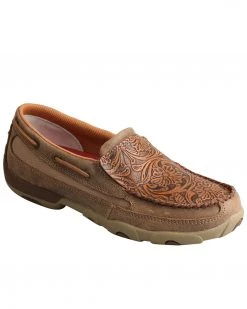 Twisted X Women's Tooled Slip-On Driving Moc Shoes - Moc Toe Brown