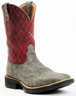 Twisted X Men's Tech X Grey & Red Performance Full-Grain Western Boot - Wide Square Toe 