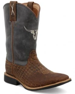 Twisted X Boys' Top Hand Brown & Blue Leather Western Boots - Wide Square Toe  Brown/blue -Twisted X shop 2000358026 907 P1 1