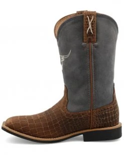 Twisted X Boys' Top Hand Brown & Blue Leather Western Boots - Wide Square Toe  Brown/blue -Twisted X shop 2000358026 907 P3