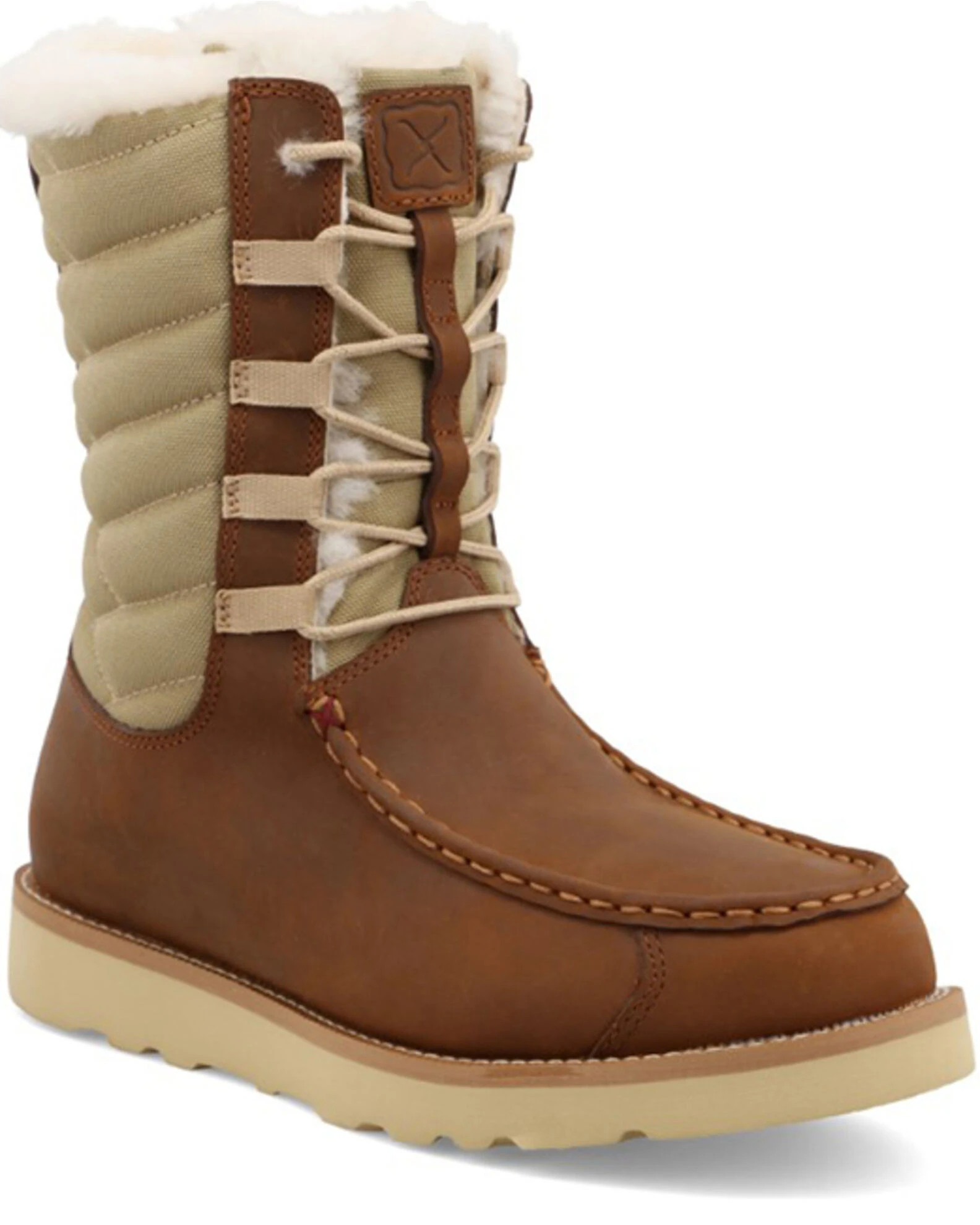 Twisted X Women's Oiled Saddle Lace-Up Shearling Lined Wedge Sole Boots - Moc Toe 3 Twisted X Women's Oiled Saddle Lace-Up Shearling Lined Wedge Sole Boots - Moc Toe