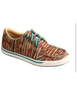 Twisted X shop 17 Twisted X Womens Multi Brown & Turquoise Print Lace-Up Casual Kicks - Moc Toe For Women's