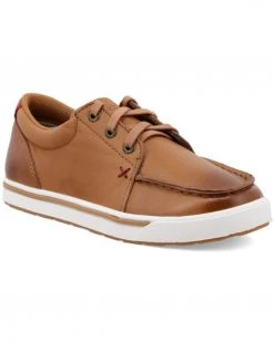 Twisted X Boys' Kicks Burnished Lace-Up Shoes - Moc Toe Tan